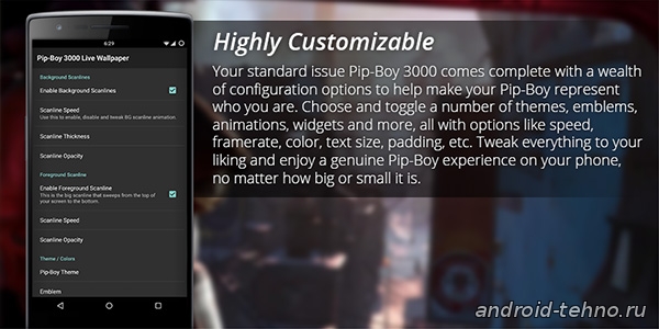 Pip-boy 3000 Live Wallpaper для Андроид скачать бесплатно на Android